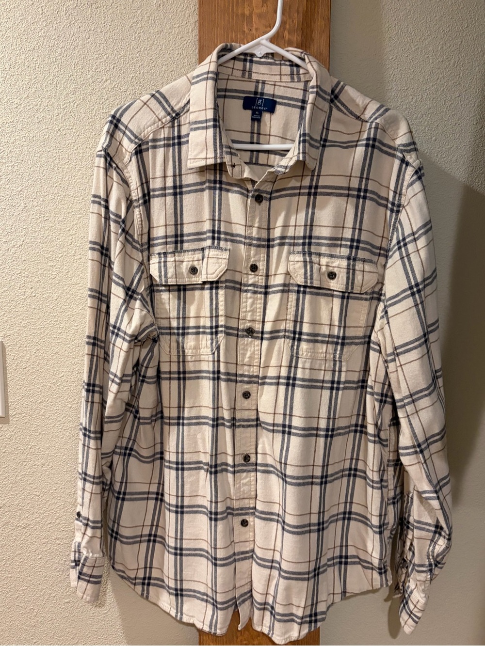 George Cream and Navy Plaid Button-Down Shirt